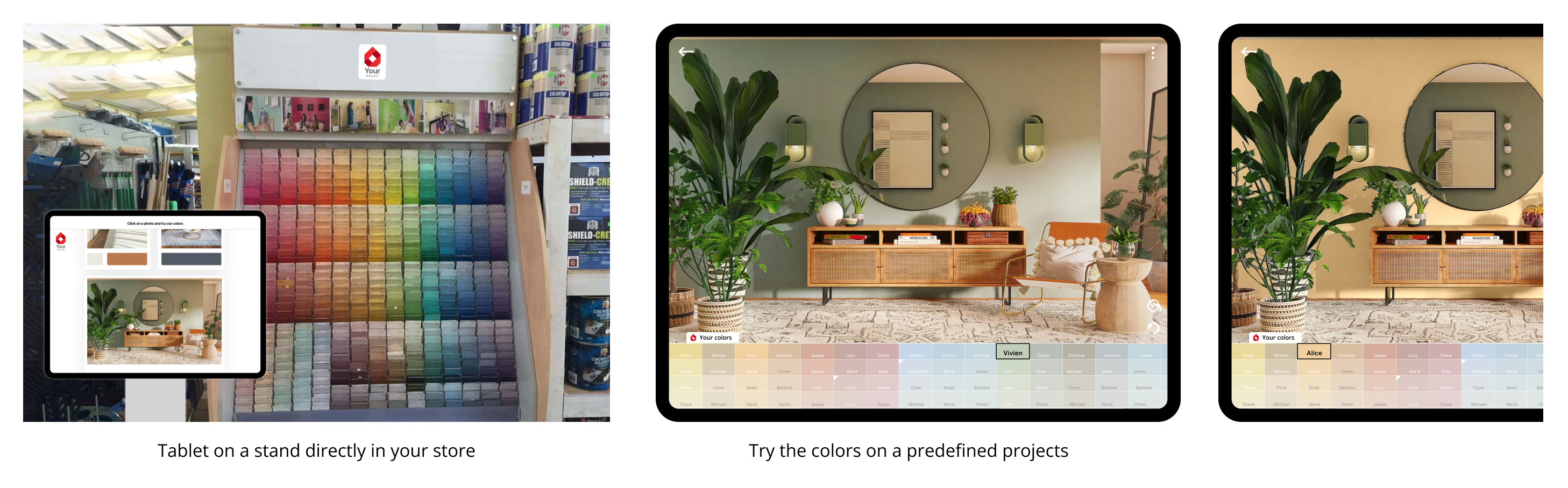 Paint visualization tablet kiosk for retail stores allowing customers to preview wall colors